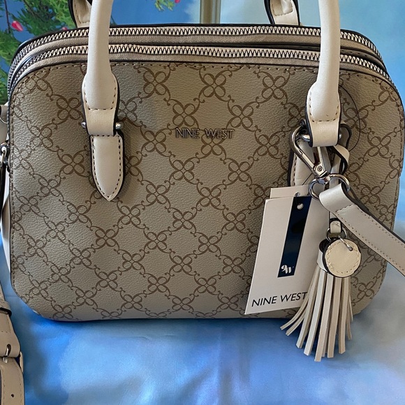 NWT Nine West Beige and Cream Patterned Satchel - Picture 1 of 13